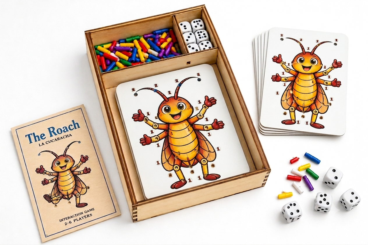 The Roach – Wooden Dice & Peg Family Game (2–6 Players)